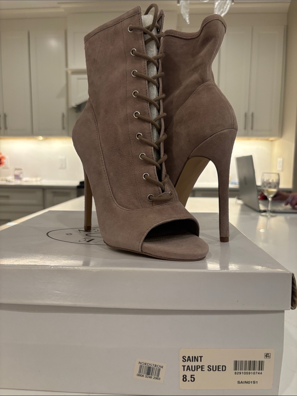 Steve Madden Taupe Suede Lace-Up Peep-Toe Ankle Boots